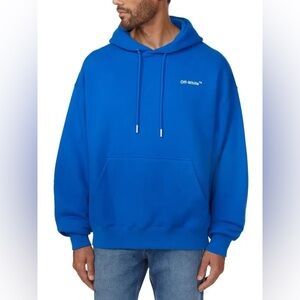[NWT] Off-White Men’s Cobalt Blue Logo Cotton Fleece Pullover Hoodie - Sz M